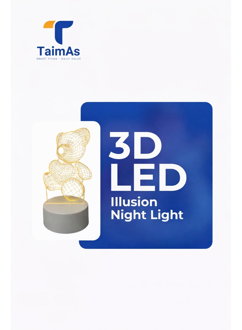 TaimAs 3D Teddy Bear LED Night Light – Creative Optical Illusion Lamp with Color Changing RGB Light & Remote Control - Image 1
